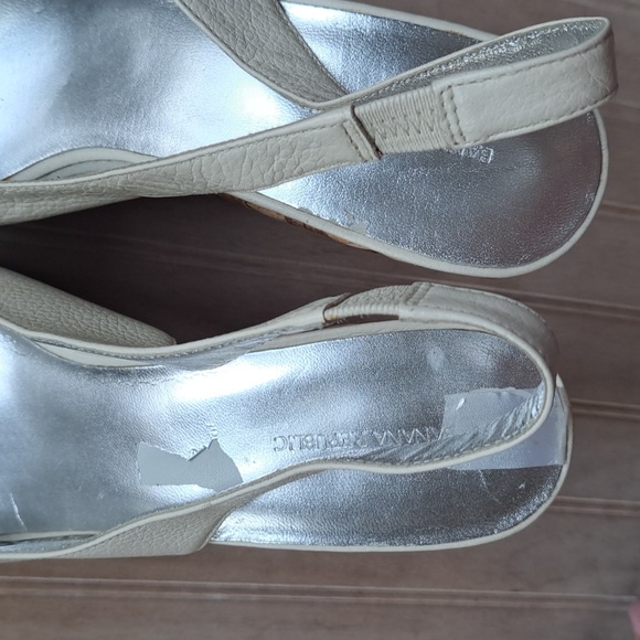 Banana Republic Cream Leather Woven Natural Raffia Platform Wedge Heel Sandals - Picture 5 of 14